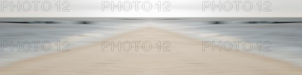 Mirrored picture, blurred, waves on Sylt North Sea beach, National Park Wadden Sea, Sylt, Hoernum,