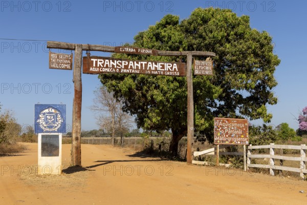 Transpantaneira entrance gate, Pantanal, Brazil, South America