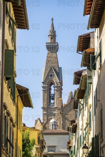 View of a street with Church Santa Croce in Florence, tower, UNESCO World Heritage Site, Tuscany,