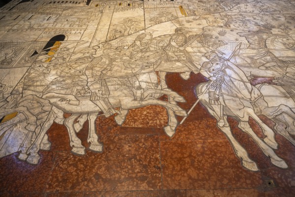Interior of colorful marble decoration, Siena Cathedral or Cattedrale di Santa Maria Assunta,