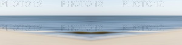 Mirrored picture, blurred, waves on Sylt North Sea beach, National Park Wadden Sea, Sylt, Hoernum,