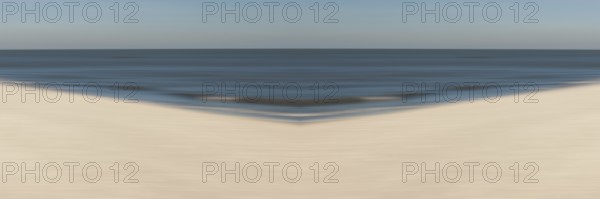 Mirrored picture, blurred, waves on Sylt North Sea beach, National Park Wadden Sea, Sylt, Hoernum,