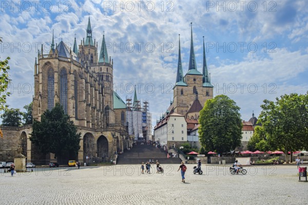 Cathedral and St Severin's Church on Cathedral Square in the historic old town of Erfurt,