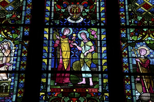 Stained glass window of Notre Dame Cathedral, Verdun, Grand Est region, France, Europe