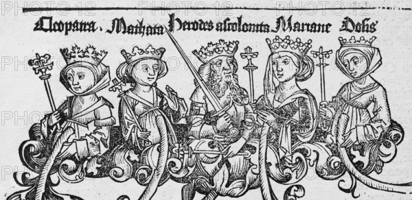 Cleopatra or Cleopatra and other depictions of famous personalities, woodcut, from Schedel'sche