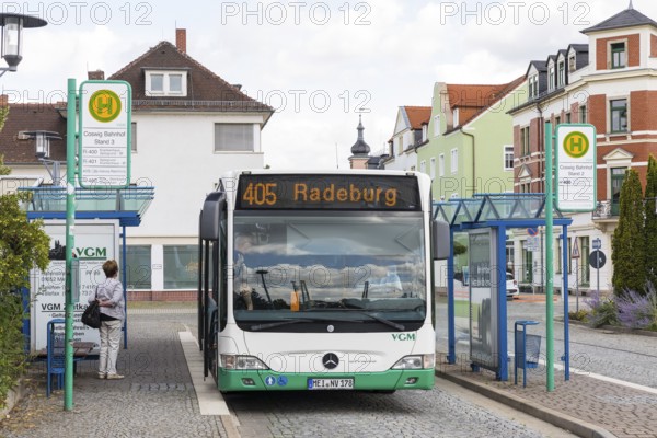 A bus on route 405 of the VGM travelling in the direction of Radeburg at the bus station in Coswig,