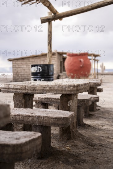 Furniture construction from salt, Salinas Grandes, Salta Province, Argentina, South America