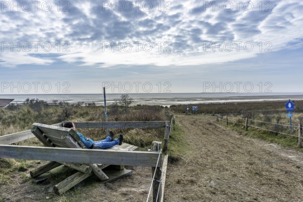 The East Frisian North Sea island of Juist in winter, marsh meadows in the west of the island,