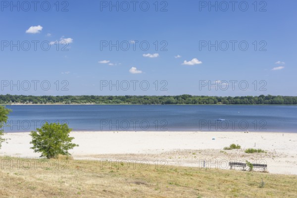 Southern bathing beach of Lake Dreiweibern, Lohsa, Lusatian Lakeland, Saxony, Germany, Europe