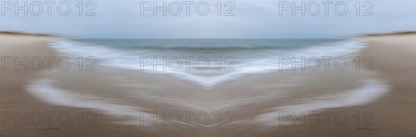 Mirrored picture, blurred, waves on Sylt North Sea beach, National Park Wadden Sea, Sylt, Hoernum,