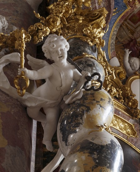 Columned angel from the Peter and Paul altar. Baroque monastery church from 1766, St., Sankt, Saint