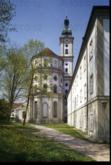 The church from the east. Baroque monastery church from 1766, St., Sankt, Saint