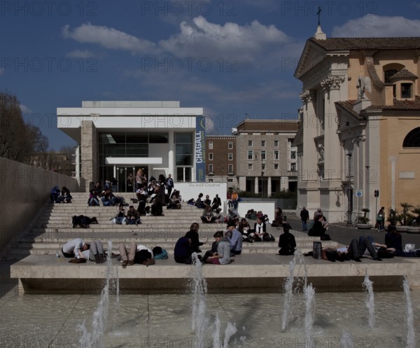 Rome Altar of Peace of Augustus new museum building 2006 by Richard Meier and Church of San Rocco
