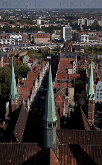 View from the tower over the roofs of the church to the east, St., Sankt, Saint