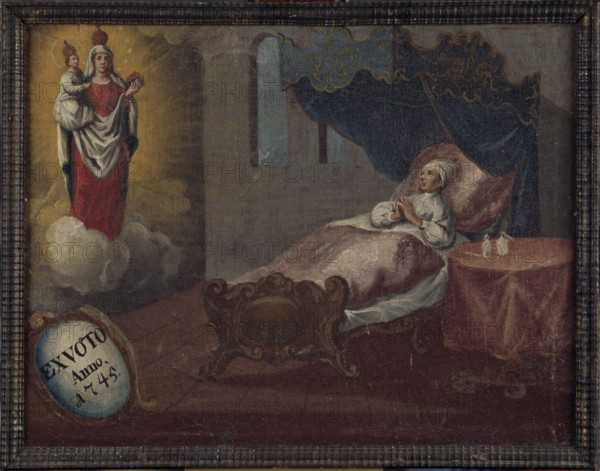 Votive picture from 1745 in the Nothelferkapelle, sick man with Marian apparition, St., Sankt,
