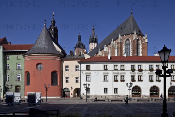 Maly Rynek, Small Market from the east, St Barbara's Church on the left, St Mary's Church on the