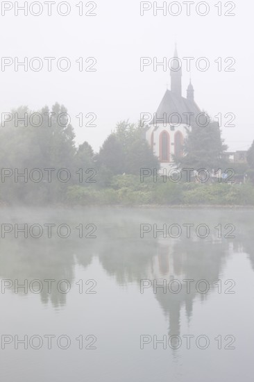 Island church, view from the east in the fog