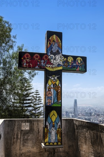 Way of the Cross up to Cerro San Cristobal, view of the financial centre, Santiago de Chile, Chile,