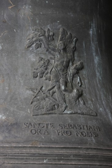 Parish bell, relief of St Sebastian, St, Saint, Saint