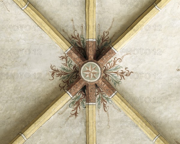 Bad Birnbach. Late Gothic vault. Keystone, St., Saint, Saint