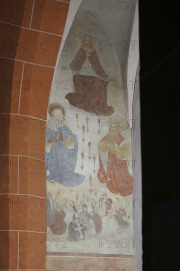 South aisle, frescoes in the west side chapel, Christ sending plague arrows from the Church of St.,