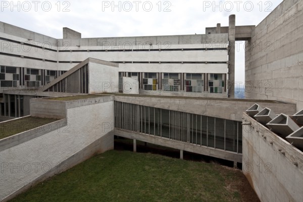 Éveux near Lyon, Sainte-Marie de La Tourette monastery, 1956-1960 by Le Corbusier, inner courtyard,