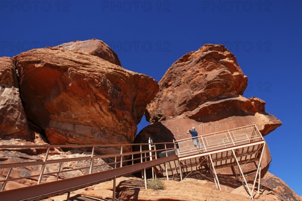 Atlatl Rock with rock carvings of the Nuwu and Southern Paiute, petroglyphs, Valley of Fire State