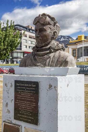 Mayor Gustavo Adolfo Giro Tapper -bronze bust at the harbour of Ushuaia, Argentina, South America