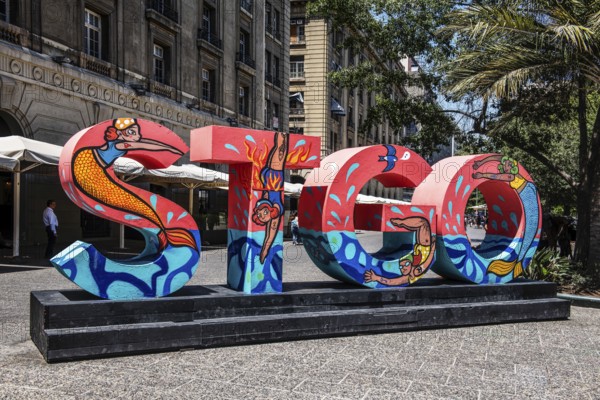 Work of art in the Plaza de Armas, Santiago de Chile, Chile, South America
