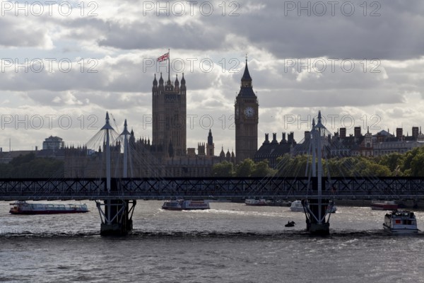 Left Victoria Tower, right BIG BEN built 1839-1888, in front Hungerford Bridge