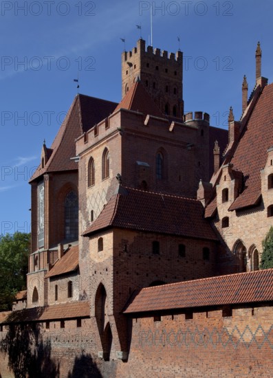 View from the north-east, tower and choir of the castle church, in front of it the Pfaffenturm on