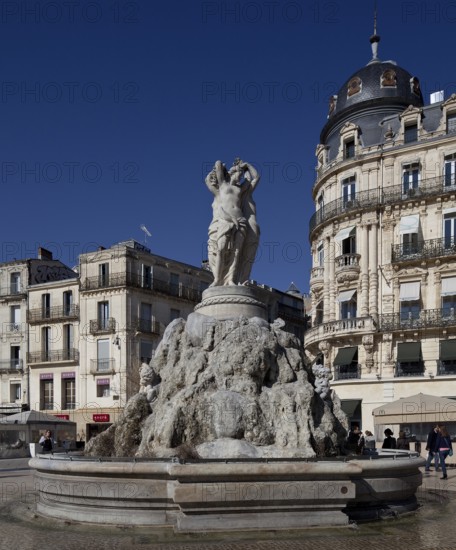 Montpellier, Place de la Comédie, fountain THE THREE GRACIES, Euphrosyne (the cheerful one), Thalia