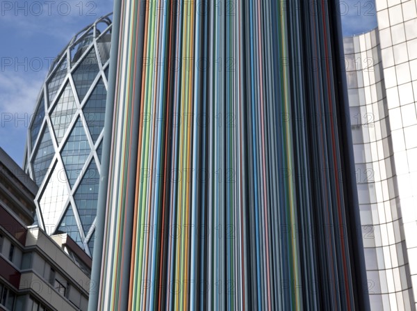 Ventilation chimney, 1990-95 by Raymond Moretti, encased in hundreds of coloured fibreglass tubes