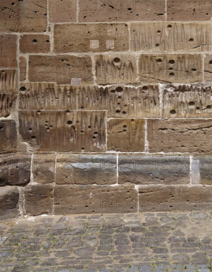 Grooves and bowls on the south-west side of the nave, St., Sankt, Saint
