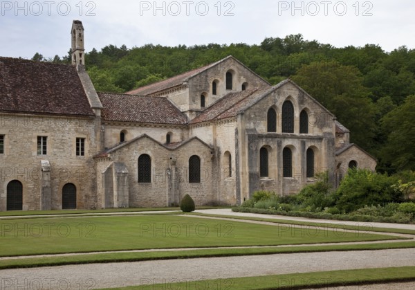 Fontenay former Cistercian monastery abbey church from east-southeast left part of the east wing of