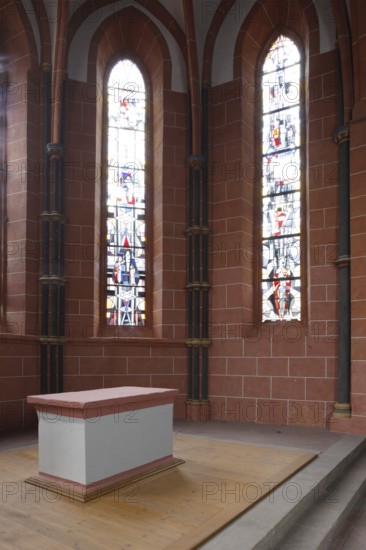 Choir room with altar mensa and windows Church of St., Church of St., St., St., Saint