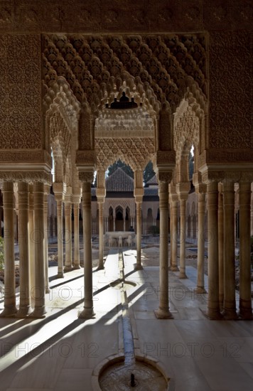 Nasrid Palace, Courtyard of the Lions (Patio de los Leones) View across the fountain to the east