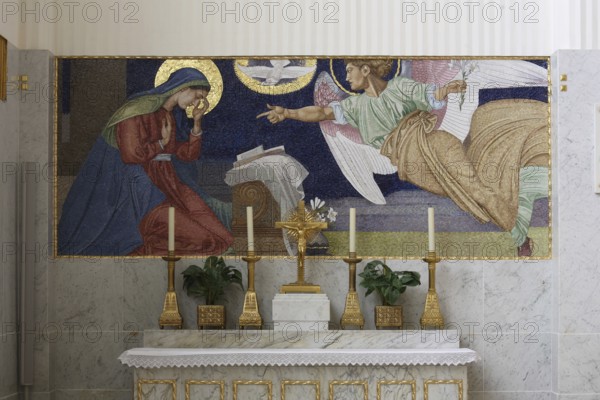Side altar with mosaic, angel, Annunciation scene, St., Saint, Saint