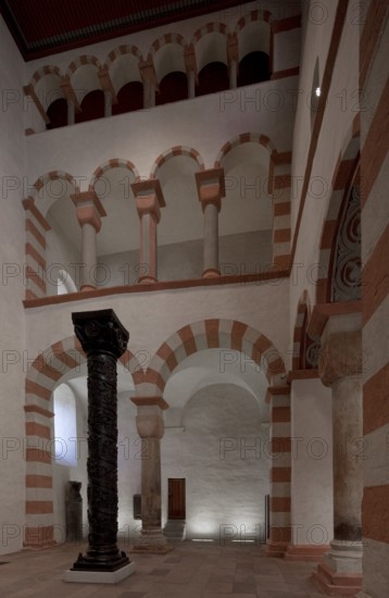 Angel gallery in front of the south wall of the east transept, in front temporary installation of