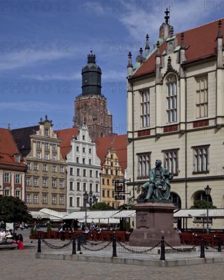 South-western part, on the right New Town Hall, built in 1863 by F. A. Stüler, in front monument to
