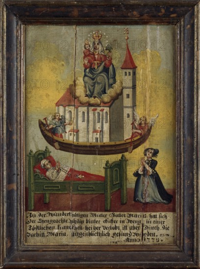 Votive picture from 1778 in the Nothelferkapelle, Sick man with Marian apparition