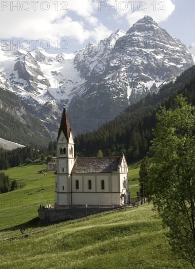 Italy S-Tyrol Trafoi am Stilfserjoch Village church in front of Ortler group Portrait, St., Saint,