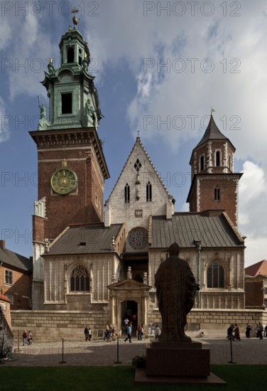 Wawel Cathedral from the west, in front monument to Pope John Paul II, St., Saint, Saint