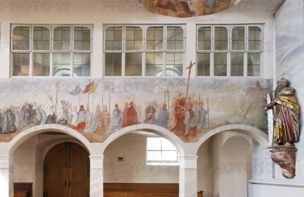 Pilgrimage procession at the organ loft, depiction of Reute Abbey on the right