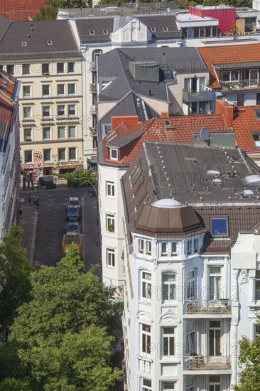 Residential building in the Karolinenviertel, aerial view, Hamburg, Germany, Europe