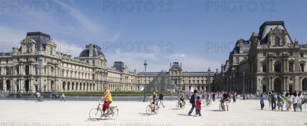 Inner courtyard of the Louvre with pyramid by Ieoh Ming Pei, view from the east