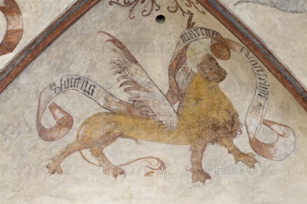 Medieval vault painting in the choir, St Mark the Evangelist as a lion, St Mark's lion, Saint,