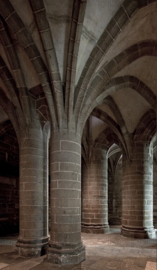 Crypt of the massive columns under the late Gothic choir of the abbey church, built 1446-50, St.,