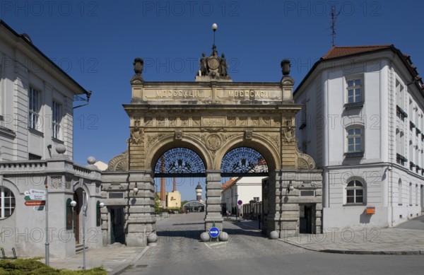 Czech Rep Plzen/Pilsen Urquell brewery anniversary gate. From 1892