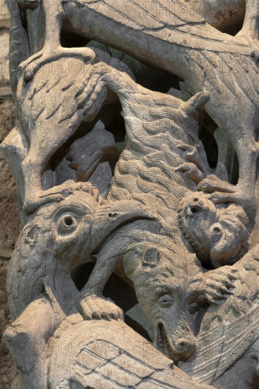 Souillac, former abbey church of Sainte-Marie, portal sculptures, relocated to the interior in the
